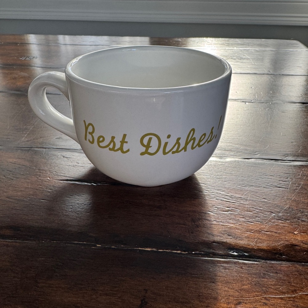 Paula Deen’s White Ceramic Mug with Gold Text